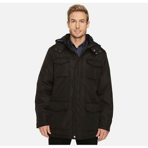 NWT Perry Ellis Black Field Jacket with removable hood Mens XL - Picture 2 of 15